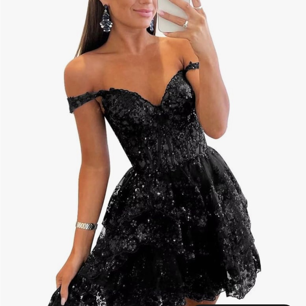 Elegant Black Sequin Off-Shoulder Dress